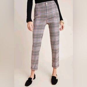 Anthropologie Malcolm Plaid Tapered Cuffed Ankle Trousers Pants Women's Size 4‎